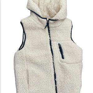 Thred And Supply Women’s Wool Zip Vest with Hoodie Size Medium Cream White Navy